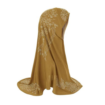 SIQITECHNO Elegant Hijab for Women Muslim Turban Scarf Islamic Headscarf Muslimah Turban Arabian Headwear Eid Scarf Shawl - color: Camel Color