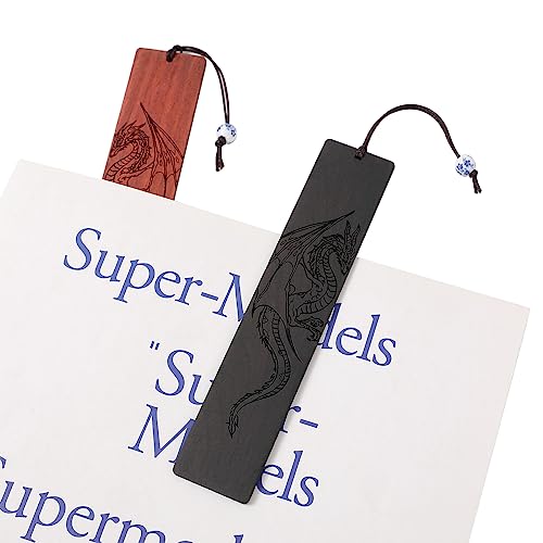 4 Pcs Wooden Bookmark Set, Book Marks for Book Lovers, Unique Bookmarks Gifts for Men Boy (Dragon and Skull) - style: Dragon and Skull