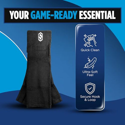 Sports Unlimited Xtra Soft Towel - Football Visor & Glove Cleaning Towel with Hook and Loop Closure - color: Black