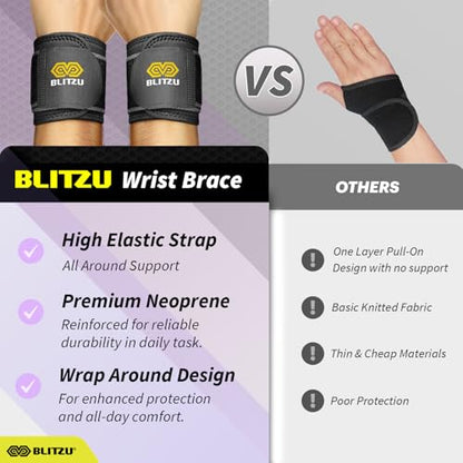 Compression Wrist Wraps, Carpal Tunnel Adjustable Wrist Brace, Men & Women | 2 Pack, Flexible Neoprene, Low-Profile Design, Pain Relief, Arthritis, Tendonitis, Fitness, Office, Sleep Use, Night, Gym