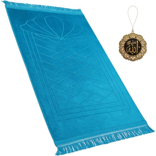 Modefa Muslim Velvet Padded Prayer Rug (31.5 x 47in, Clam Turquoise) - color: Clam Turquoise