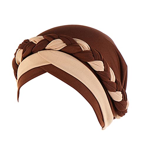 Fxhixiy Silky Braid Turban Cap for Women Cancer Chemo Beanie Hijab Headwear - color: Khaki Coffee