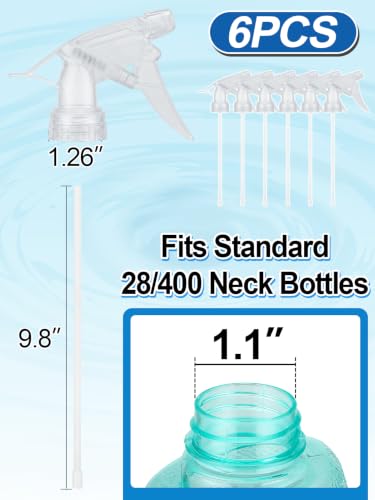 6Pcs 3 Modes Spray Bottle Nozzles Replacement Fit Standard 28/400 Neck | MADHOLLY DIY-Friendly Sprayer Tops, Mist/Stream/Off, Cuttable Tube for 8/16/32oz Bottle, for Plants, Hair, Cleaning - color: Clear