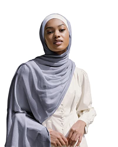 Txameru Hijab Scarf for Women - Muslim Rayon Crinkle With Fringe Edge - color: Light Gray