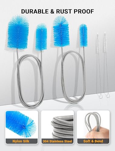 66 Inch Drain Cleaning Brush, Flexible Long Pipe Cleanner Tool | Flexible Long Reach, Double Nylon Ends, Stainless Steel Shaft, Sink & Drain Cleaning, Includes 2 Straw Brushes - size: Large clean brush