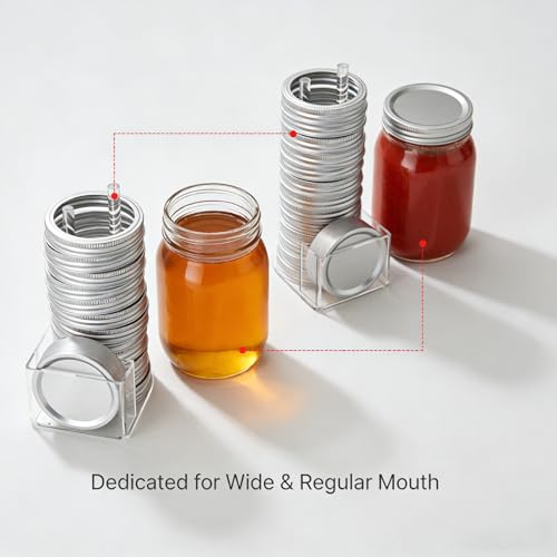 2 Pack Mason Jar Lid Organizer, Acrylic Storage for 12 Wide & 12 Regular Mouth Lids and Rings, Space-Saving Holder for Cabinet or Countertop