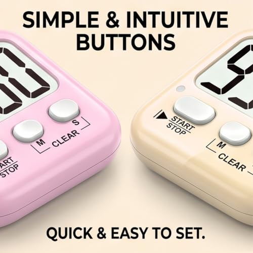 2 Pack Digital Timer for Kids Classroom Kitchen Timers for Cooking | w/ Battery, Easy to View, Alarm, Mute Mode, Count Down/Up, Magnetic, Kickstand, Hanging, Classroom Timer for Teacher Supplies - color: 2 * Lovely Pink + Light Peach
