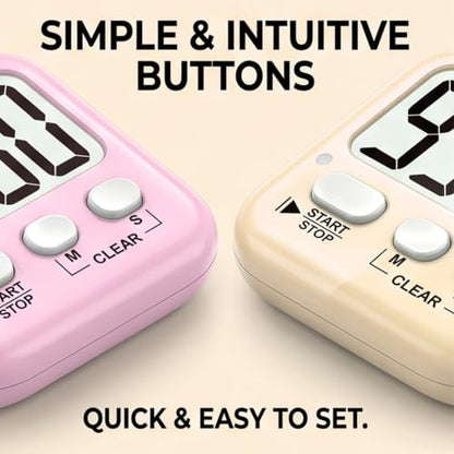 2 Pack Digital Timer for Kids Classroom Kitchen Timers for Cooking | w/ Battery, Easy to View, Alarm, Mute Mode, Count Down/Up, Magnetic, Kickstand, Hanging, Classroom Timer for Teacher Supplies - color: 2 * Lovely Pink + Light Peach