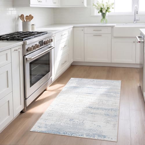 Washable Area Rugs 3x5 Entryway Rugs for Kitchen,Front Door & Small Spaces - color: Blue-griege-brown-beige-white, size: 3' x 5' (Rectangular)