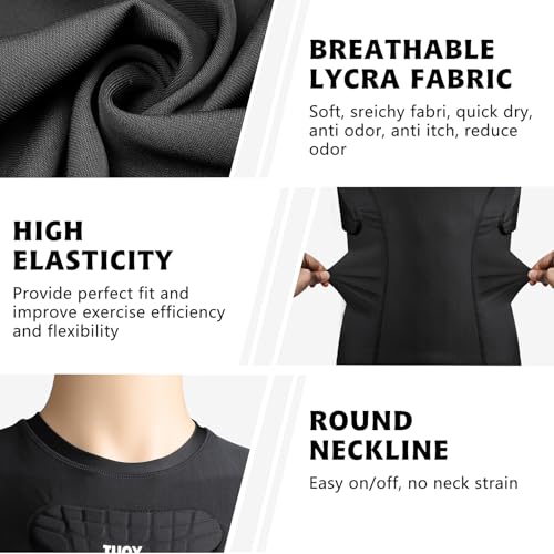 Youth Padded Compression Shirt Vest Rib Chest Protector Football Baseball - color: Padded Vest Black, size: Medium