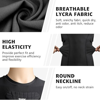 Youth Padded Compression Shirt Vest Rib Chest Protector Football Baseball - color: Padded Vest Black, size: X-Large