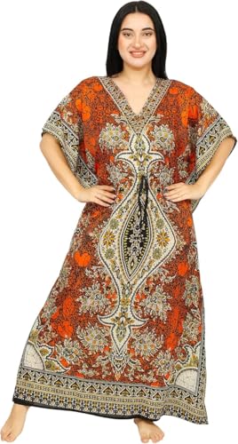 Women's Kaftan Dress – Loose Fit Maxi Gown – Kimono Style Beach Cover Up – Elegant Resort Wear and Nightwear - color: Orange
