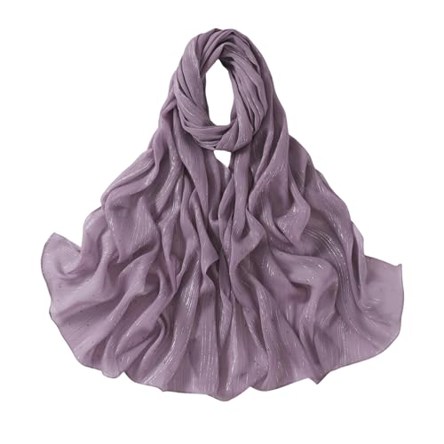 JUMISEE Sparkly Rhinestone Hijab Scarf for Women Glitter Wrinkle Chiffon Muslim Instant Hijab Long Scarves Head Wrap Shawls - color: Purple