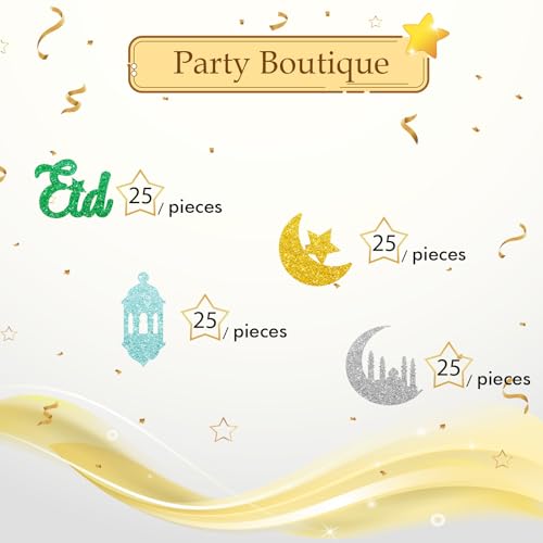 100pcs Eid Mubarak Confetti, Gold Glitter Ramadan Kareem Table Confetti for Muslim Islamic Party, Eid Paper Cut Outs, Holiday Festival Birthday Party Table Decoration - style: Eid-Green