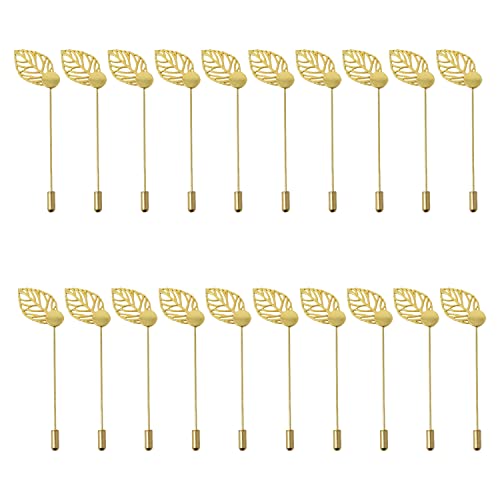 Honbay 20PCS Jewelry Making Leaf Tray Safety Pins, Metal Stick Pins, Blank Brooch Bases, Lapel Sticks, Scarf Badge, Suit Tie Hat Pins, Hijab Pins with Safety Caps (Gold) - color: Gold