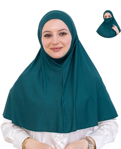 Prien Easy To Wear Hijab For Women, Muslim Instant Turban With Niqab, Islamic Clothes, Soft Scarf For Prayer, Abaya, Khimar - color: Emerald