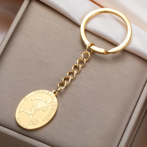 Dreamtimes St. Sebastian Medal Keychain for Men Women Stainless Steel Religious Saint Patron of Athletes Catholic Keychain - style: Soccer-g