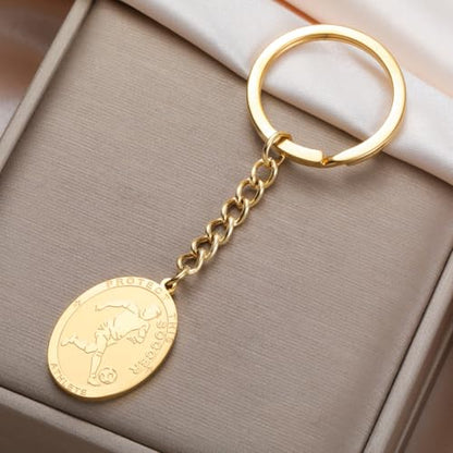 Dreamtimes St. Sebastian Medal Keychain for Men Women Stainless Steel Religious Saint Patron of Athletes Catholic Keychain - style: Soccer-g