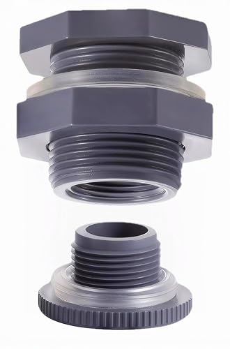 (1 Set) PVC Bulkhead Water Tank Connector Adapter Fitting with Plugs Thru-Bulk Pipe Fitting fits Rain Barrels, Aquariums, Ponds (3/4 inch and qualified PVC, seal gaskets is 4mm thick)