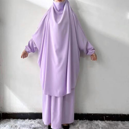 ODIZLI Two Pieces Jilbab and Dress for Muslim Women Long Khimar and Skirt Available for Prayer - color: Light Purple