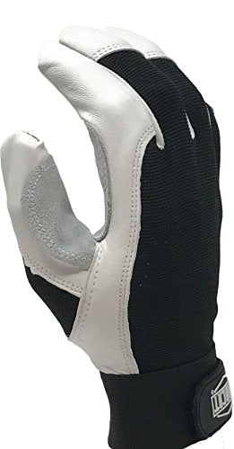 Ironcat Heavy Duty Top Grain Goatskin Leather Glove with Spandex Back, Reinforced Palm, Hook & Loop Closure, White/Black - size: Large