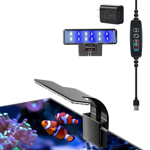 Clip-on Aquarium Light 5w (3 Timers, 3 Modes, 10 Dimming, Split Power) for Coral, Reef, Saltwater Fish, Algae Scrubber Nano/Mini/Pico/Refugium Tank,1-5Gallon(5-8in) Aquarium - size: M-5w