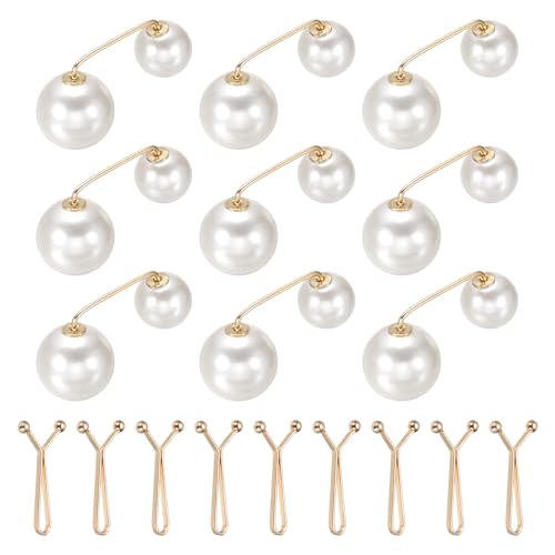 MECCANIXITY Artificial Pearl Brooch Pins, Safety Pins Sweater Shawl Clips for Women, Anti-Exposure Neckline Waist Adjuster for Scarf, T-Shirt, Pants,Gold,Beige 18pcs,2 Styles - color: Gold,beige