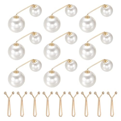 MECCANIXITY Artificial Pearl Brooch Pins, Safety Pins Sweater Shawl Clips for Women, Anti-Exposure Neckline Waist Adjuster for Scarf, T-Shirt, Pants,Gold,Beige 18pcs,2 Styles - color: Gold,beige