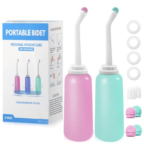 Peri Bottle Postpartum, RUFCRIL 2-Pack 500ml Bidet Bottle, Upside Down Peri Bottle, Boilable TPE, Travel Bag, for Perineal Care, Hemorrhoid Care, Feminine Cleansing & Baby (Pink/Green) - color: Pink/Green 2-pack