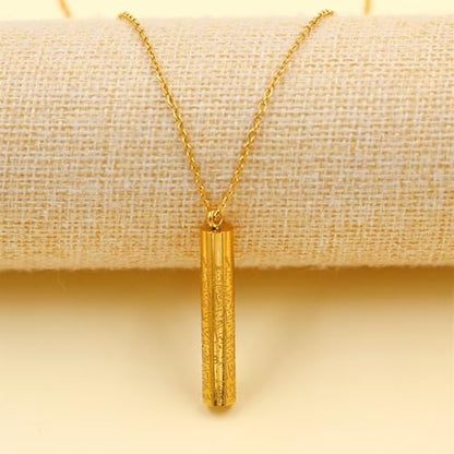 Islamic Necklace | Quran Verse Necklaces | Stainless Steel Cylinder Pendant 17"+2" Extended | Elegant Arabic Jewelry for Men And Women YA5082 - color: gold
