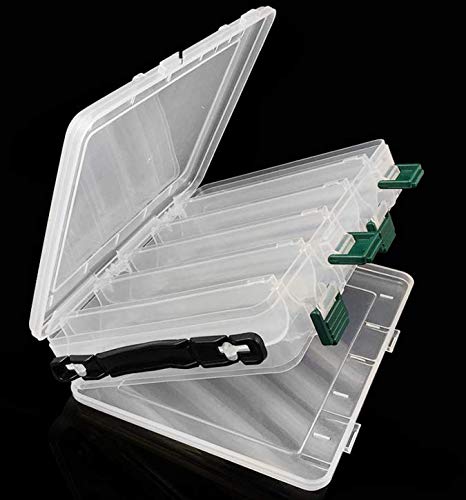 Double-Sided Fishing Lure Hook Tackle Box Visible Hard Plastic Clear Fishing Lure Bait Squid Jig Minnows Hooks Accessory Storage Case Container (Clear-10 Slots) - color: Clear-10 Slots