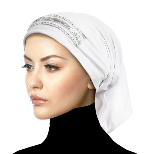 Luxor Underscarf Hijab Beanie Head Wrap Chemo Cap for Cancer Patients - color: White