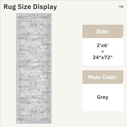 Soalmost Runner Rug 2x6 Washable Kitchen Hallway Runners Non-Slip Grey - color: Grey, size: 2' x 6' (Runner)