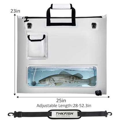 THKFISH Fish Tournament Weigh in Bag for Bass Fishing, Heavy Duty Insulated Live Fish Bag for Caught Fish with Waterproof Zipper and Mesh Liner, Leakproof,Puncture Resistant (White-25×23in with Net) - color: White-25×23in with Net
