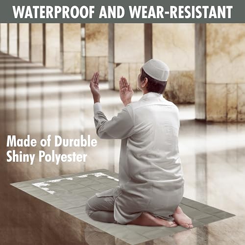 Hakan Portable Travel Praying Mat, Muslim Prayer Rug, Foldable Prayer, Pocket Size Waterproof Praying Rug with Iron Corners, Ramadan Eid Gift | 23.6 in x 43.3 in, Grey