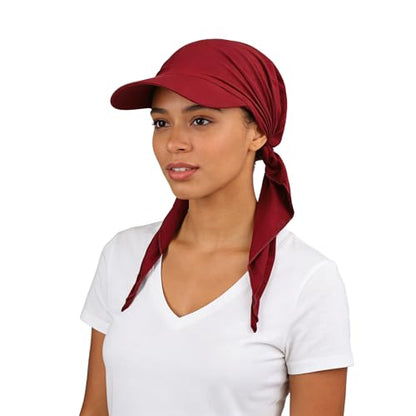 Women Muslim Headscarf Hat Pre Tied Hair Loss Turban Solid Color Chemo Baseball Cap Slouchy Bonnet Head Cover - color: Wine Red-