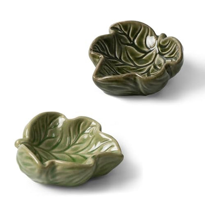 2 Pack Ceramic Hamster Food Bowl Anti-Tip Chew-Proof Water Dish | Leaf Shape Bowl Easy to Clean & Heavy Duty Feeding Drinking Guinea Pig Bowl for Syrian Gerbil Mouse Chinchilla Hedgehog