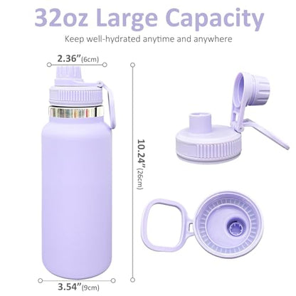 32 oz Insulated Water Bottle with Spout Lid - Double Wall Vacuum Sports Water Bottle - Powder Coated Cup for Gym Camping Hiking(Purple,1 pack) - color: Purple