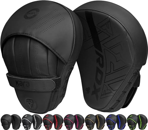 RDX Boxing Pads Curved Focus Mitts, Maya Hide Leather Kara Hook and jab Training Pads, Adjustable Strap Ventilated, MMA Muay Thai Kickboxing Coaching Martial Arts Punching Hand Target Strike Shield - color: Black
