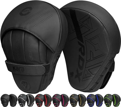 RDX Boxing Pads Curved Focus Mitts, Maya Hide Leather Kara Hook and jab Training Pads, Adjustable Strap Ventilated, MMA Muay Thai Kickboxing Coaching Martial Arts Punching Hand Target Strike Shield - color: Black