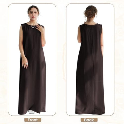 2PCS Women Muslim Abaya Dress Stand Collar Full Coverage Cardigan Dress Set - color: Coffee, size: Large