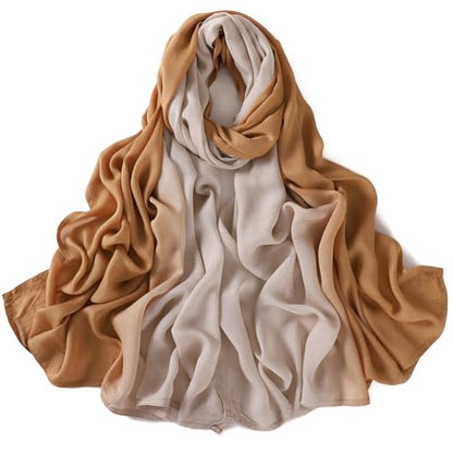 Premium Ombre Viscose Hijab Scarf for Women Muslim Lightweight Gradient Color Shade Hair Wraps Long Hijabs Scarves - color: Camel