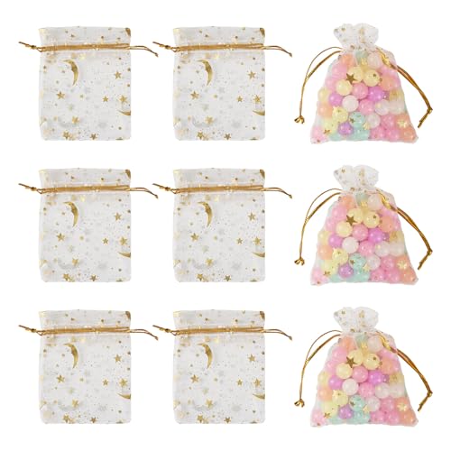 30Pcs Moon Star Organza Bags 2.76x3.54 inch Small Gift Candy Storage Bags Wedding Favors Drawstring Pouches for Festival Party Valentine Day Eid Mubarak Presents Packaging (Old Lace) - color: Old Lace, size: 1 Count (Pack of 30)