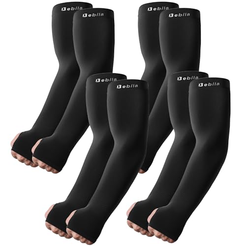 Bebila Arm Sleeves with Thumb Hole for Men Women, Sun Protection UV Cooling Sleeves Outdoor - color: Black, size: Medium