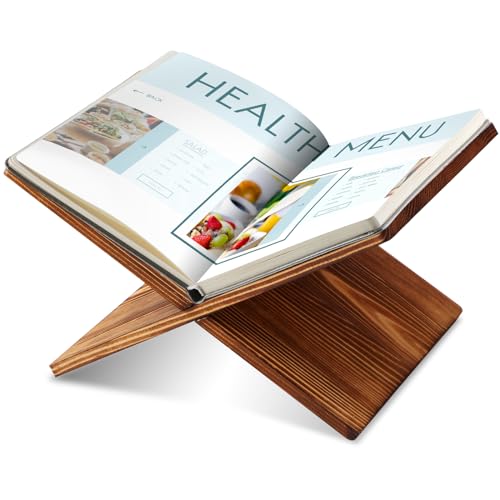 Geetery Book Stand Bamboo Book Holder for Display Reading Textbook Holder Open Display Stand for Open and Closed, Cookbook, Magazines, Textbooks, Recipe(Dark Brown) - color: Dark Brown