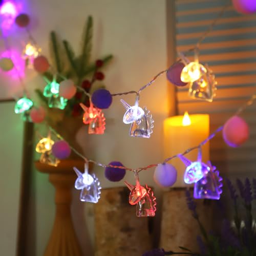 ChiRee Pom Pom String Lights with Unicorn Fairy Lights - color: Colorful