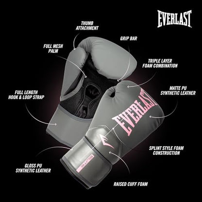 Everlast Elite 2 Boxing Gloves - color: Grey/Pink, size: 8 oz