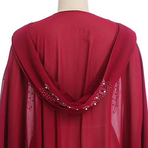 OBEEII Muslim Dress for Women Loose Batwing Sleeved Hooded Beaded Embroidery Long Abaya Dress Kaftan Abayas Islamic Robe - color: Bs08