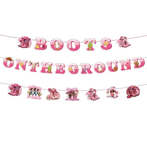 Boots on the Ground Decorations Pink Boots on the Ground Banners Western Cowgirl Theme Baby Shower Birthday Bachelorette Party Supplies - color: pink