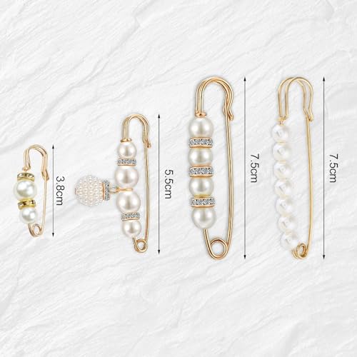 8 Pcs Pearl Brooch Pins,Safety Pins for Clothing Dress pants skirt Cardigan Collar，Faux Pearl Rhinestones Brooches for Women Girls Pants Extender Safety Pins - size: set-B